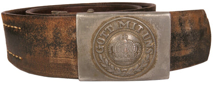 WWI German Prussian Belt & Buckle (1916) – “Gott Mit Uns” Crowned Buckle, Size 100 (95cm Actual)
