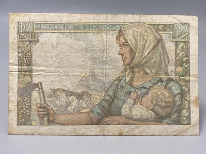 1944 France 10 Francs Banknote – Banque de France “Paysans” Type, WWII