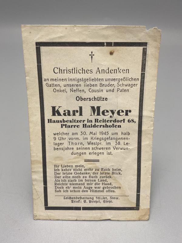 WWII German Death Card (Sterbebild) – Karl Meyer