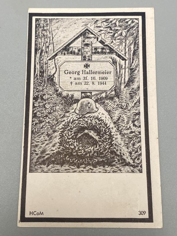 WWII German Death Card (Sterbebild) – Georg Hallermeier, Normandy Campaign
