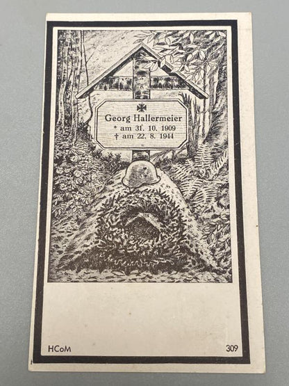 WWII German Death Card (Sterbebild) – Georg Hallermeier, Normandy Campaign